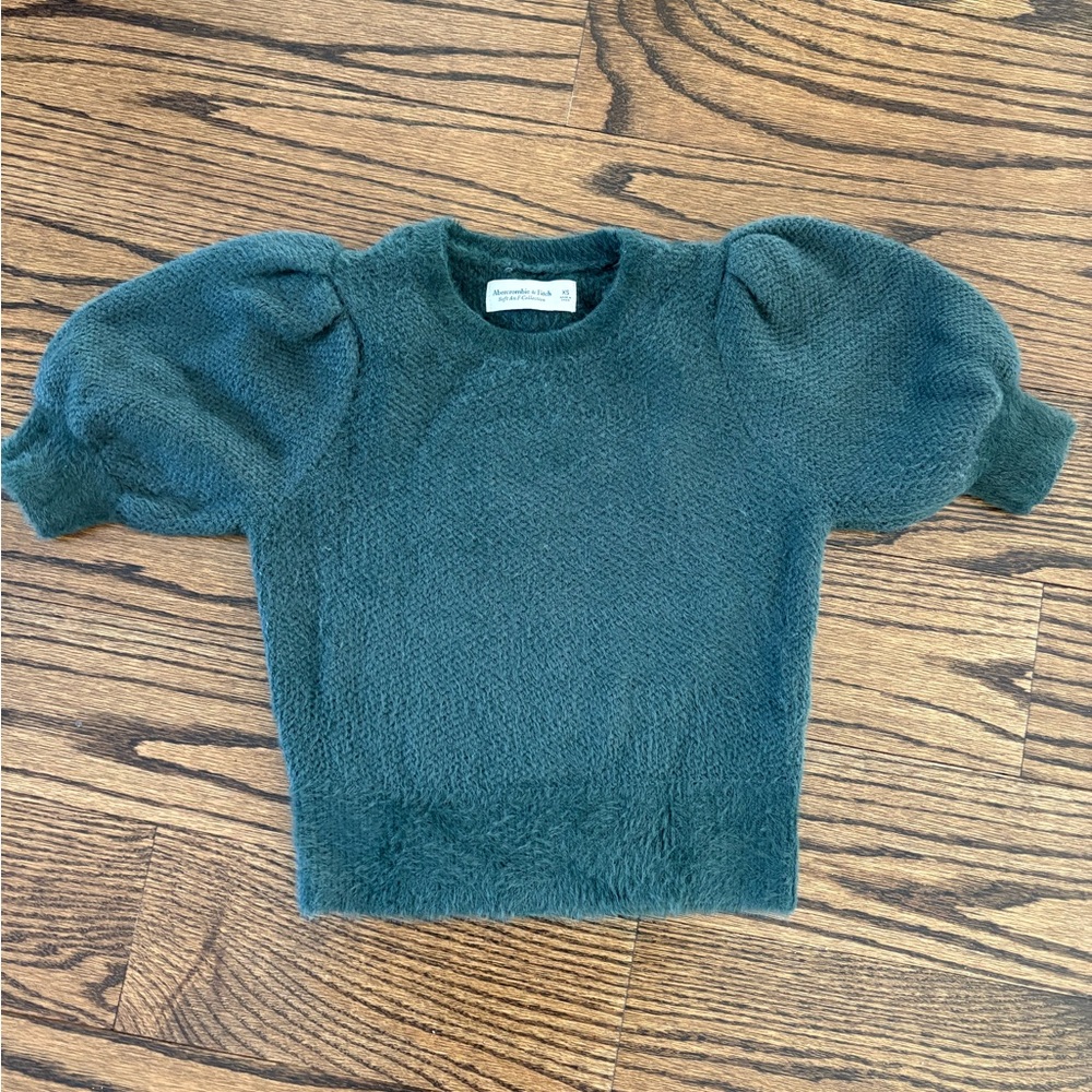 Abercrombie & Fitch Hunter Green Crewneck Eyelash Puff Sleeve Sweater